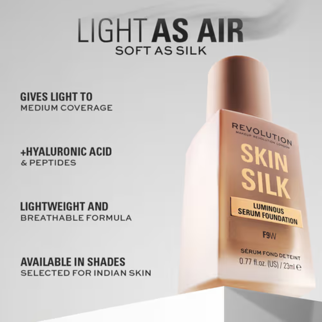 Makeup Revolution Skin Silk Duo: Luminous Serum Foundation & Under Eye Brightener Concealer & Beauty Blender