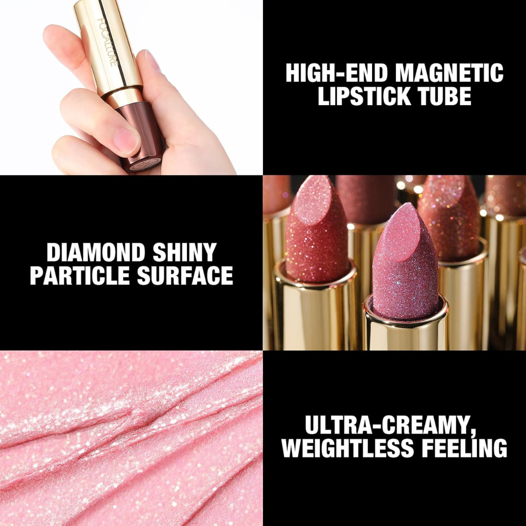 FOCALLURE Sparkle Lipstick Pack of 3 | Multi-Purpose Lipstick, Eyeshadow & Highlighter with Hydrating Shimmer Finish