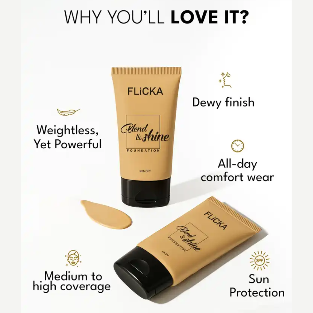 FLICKA Silk Touch & Blend & Shine Face Perfection Duo | Hydrating Primer + SPF Foundation
