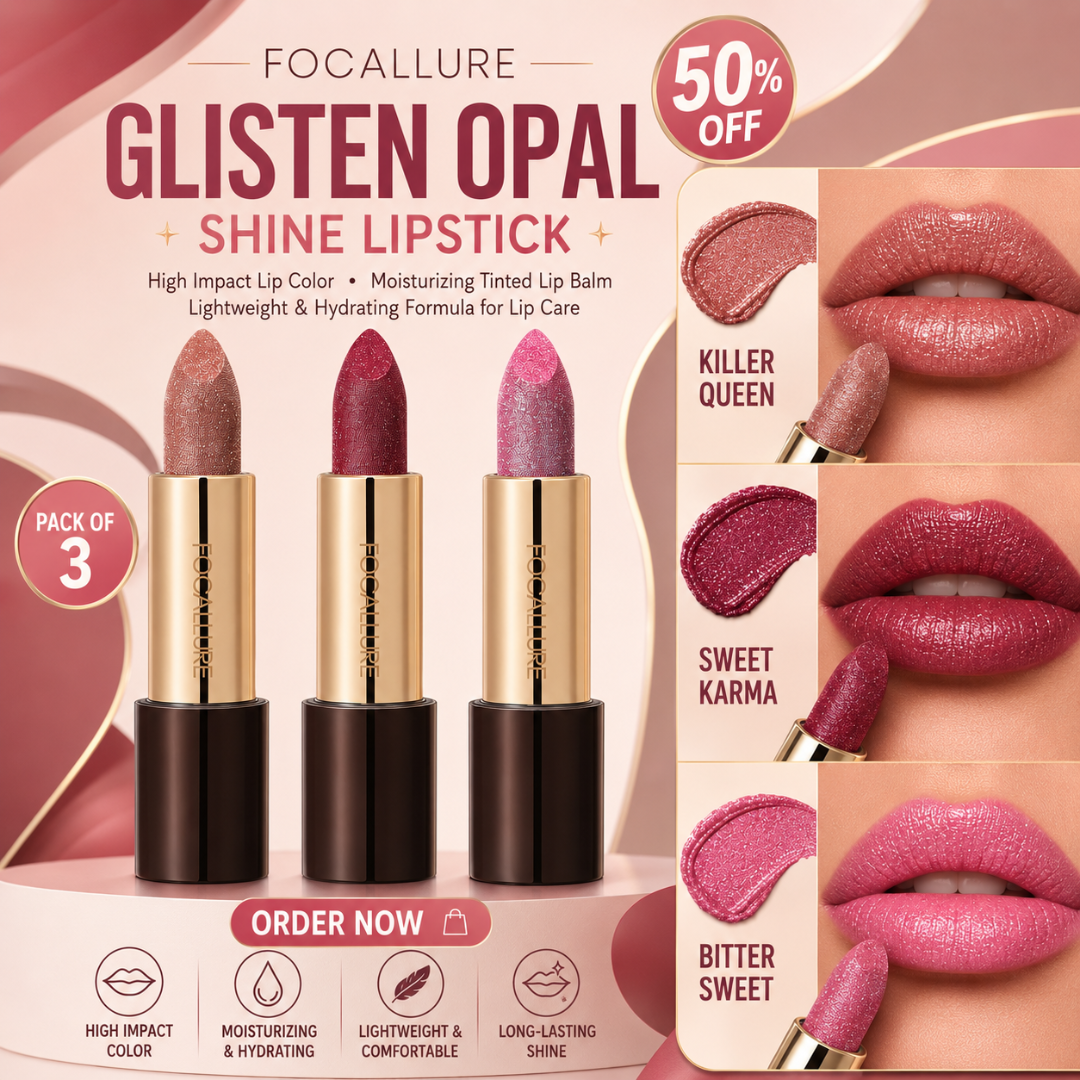 FOCALLURE Sparkle Lipstick Pack of 3 | Multi-Purpose Lipstick, Eyeshadow & Highlighter with Hydrating Shimmer Finish