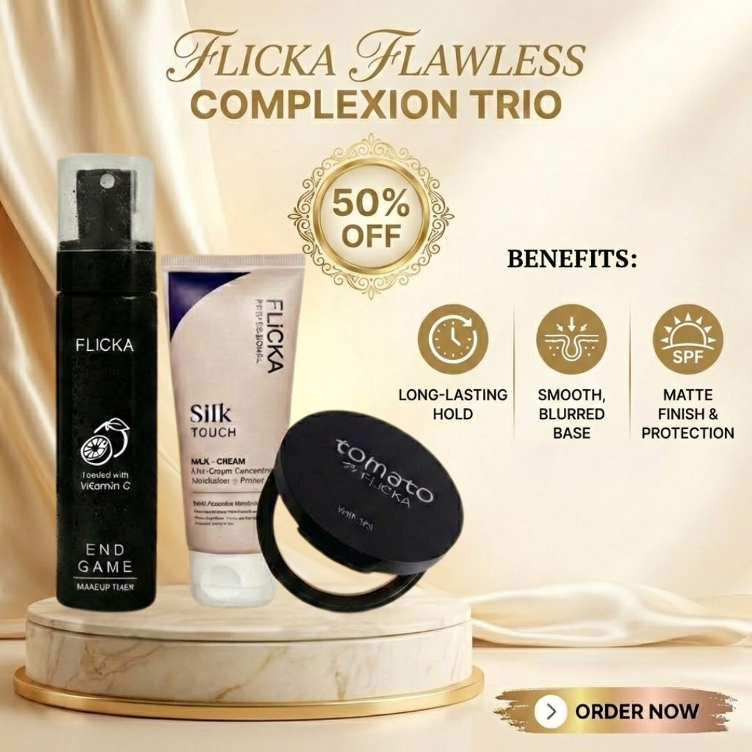 FLICKA Flawless Complexion Trio | 12-Hour Makeup Fixer + Silk Touch Pr ...