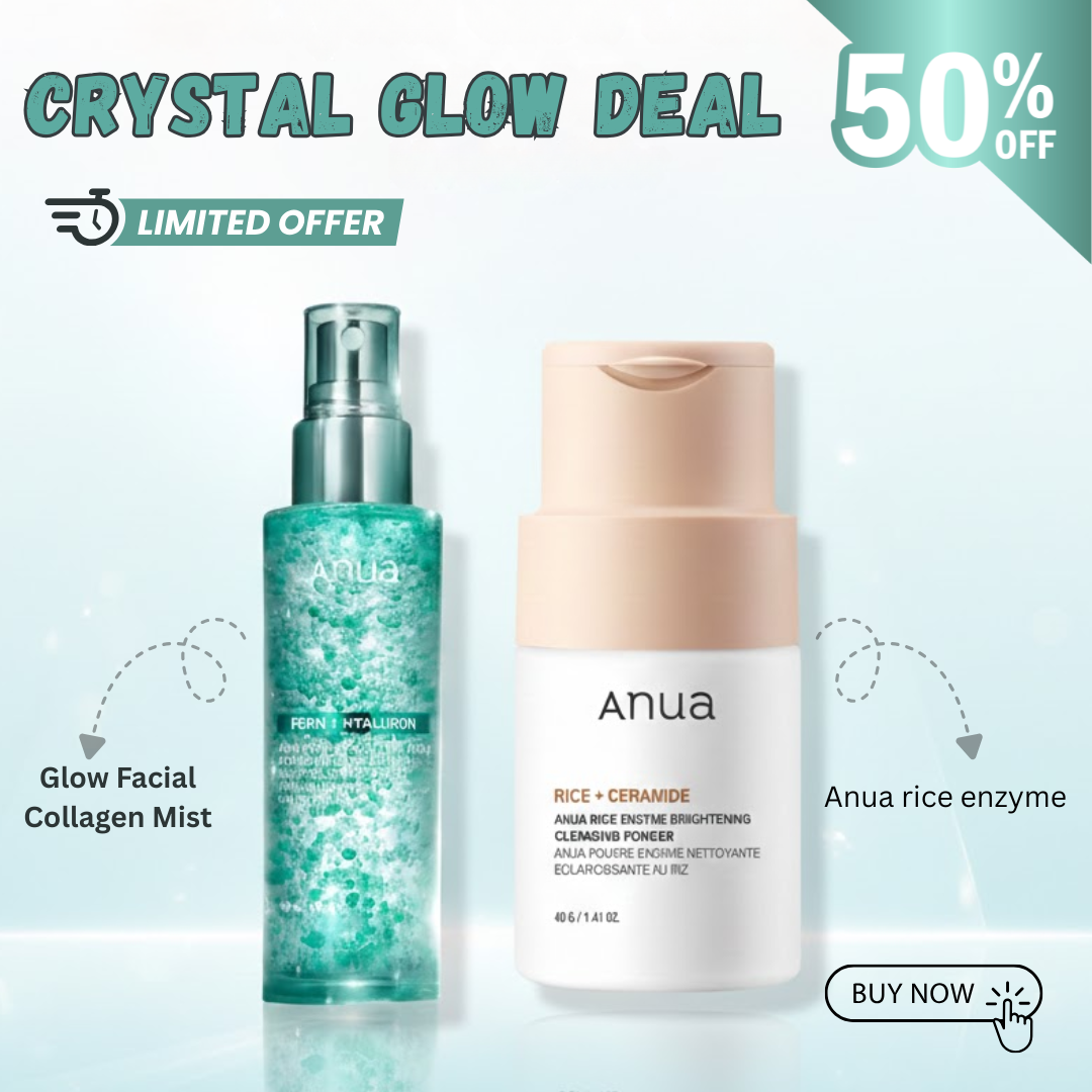 Anua Crystal Glow Duo: Rice Enzyme Brightening Cleansing Powder & PDRN Collagen Capsule Mist | Deep Hydration + Glass Skin Set