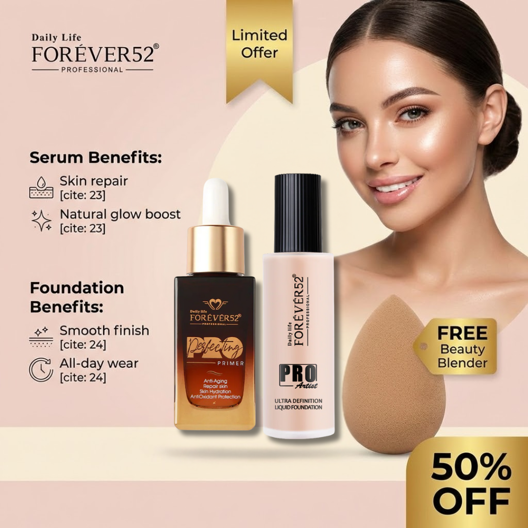 Daily Life FOREVER52 Pro Glow & Blend Beauty Set – Serum-Primer + Foundation + FREE Beauty Blender