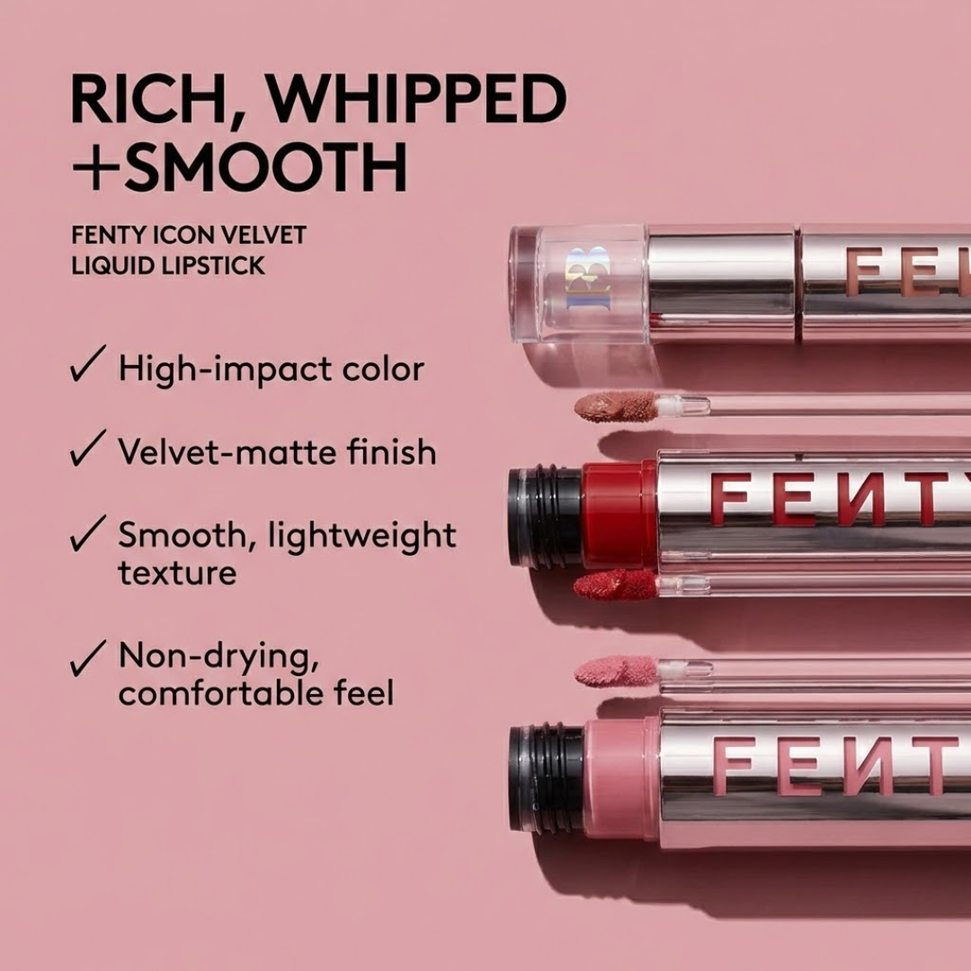 Fenty Icon Velvet Liquid Lipstick – Pack of 3 | Longwear, Transfer-Proof Matte Lipstick