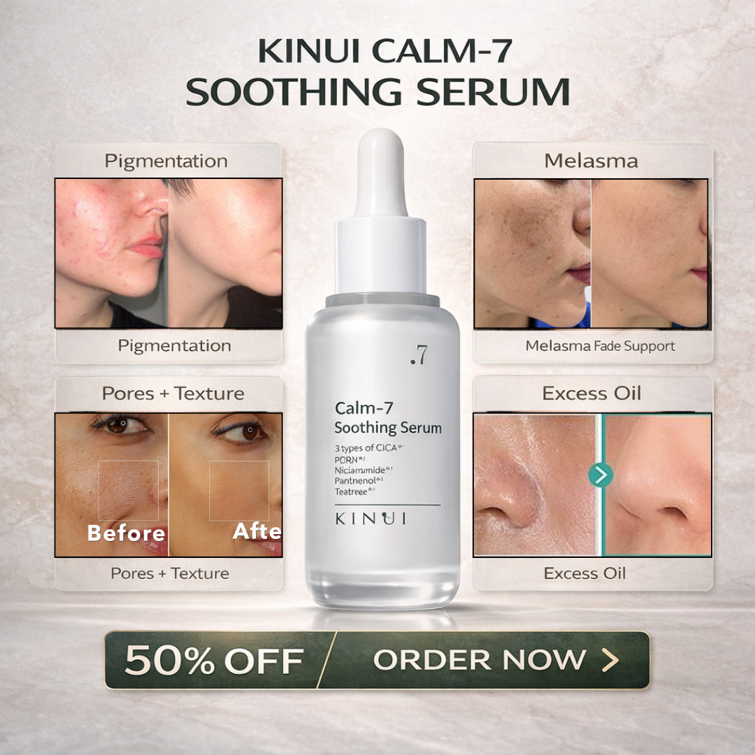KINUI Calm-7 Soothing Serum | 7 Skin-Perfecting Ingredients with 3 Types of CICA, PDRN, Niacinamide, Panthenol & Tea Tree | Pore Control, Oil Balance & Pigmentation Care