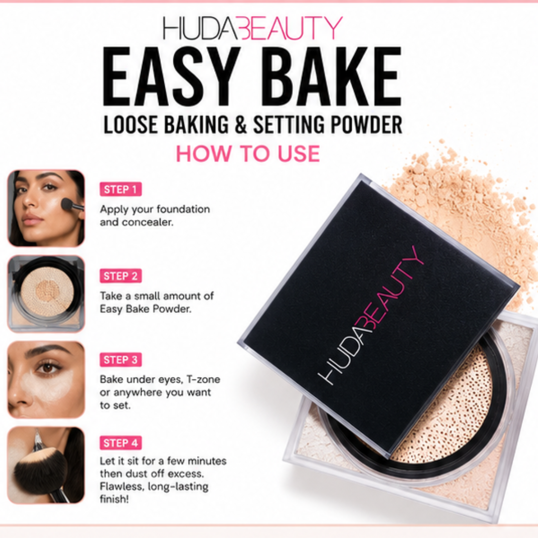 Huda Beauty Easy Bake Loose Baking & Setting Powder – Blur, Set & Smooth – Flawless Finish – 16HR Oil Control & Wear – Blurs Pores & Fine Lines – Lightweight, Non-Cakey