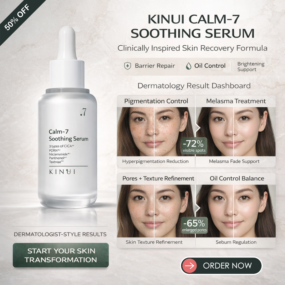 KINUI Calm-7 Soothing Serum | 7 Skin-Perfecting Ingredients with 3 Types of CICA, PDRN, Niacinamide, Panthenol & Tea Tree | Pore Control, Oil Balance & Pigmentation Care