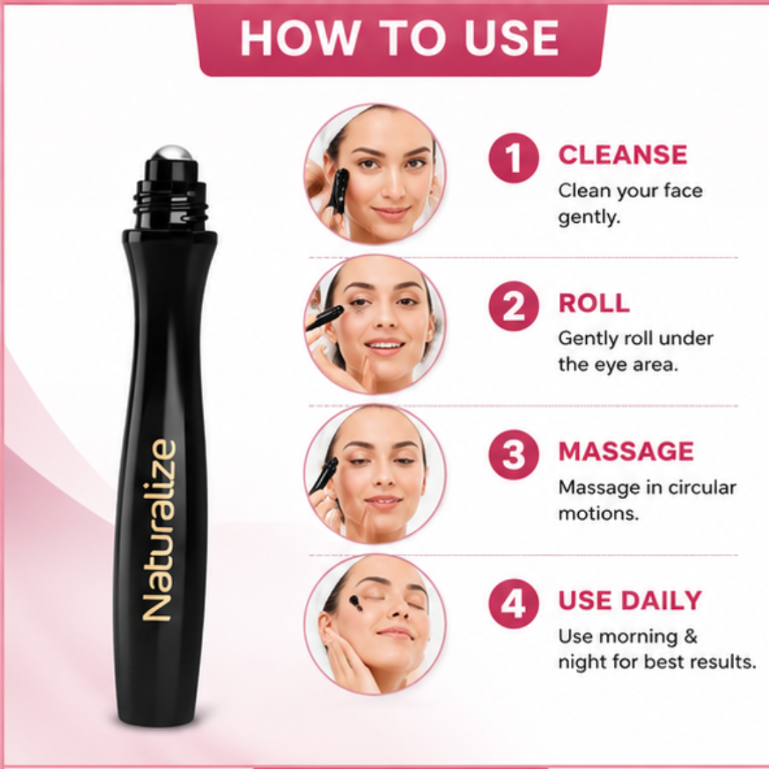 Naturalize Hyaluron Eye Roll-On – Anti-Puffiness & Dark Circles – Brighter, Smoother & Younger Eyes – With Hyaluronic Acid & Cooling Metal Roller – Reduces Dark Circles, Puffiness & Fine Lines