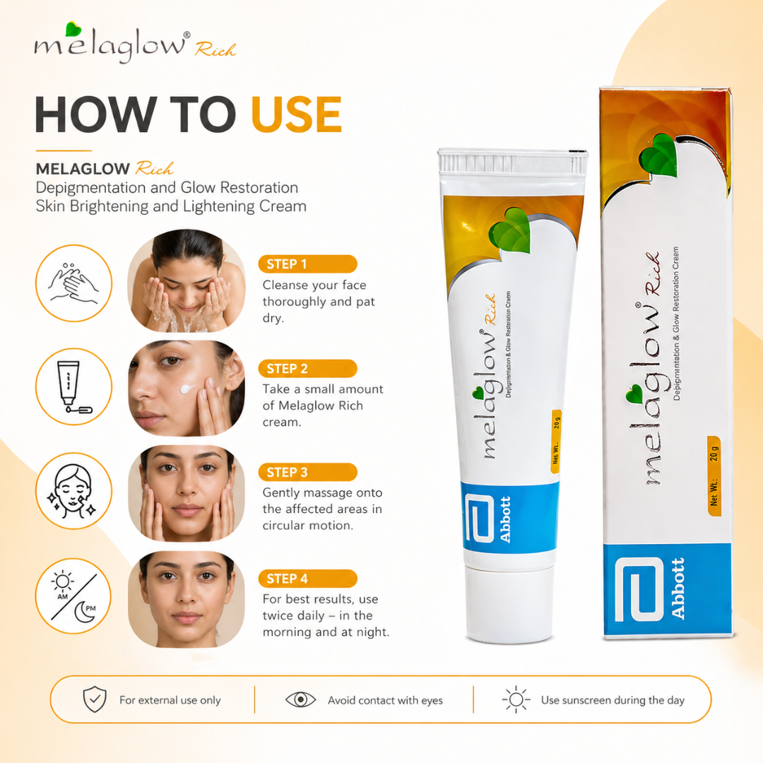 Melaglow Rich Depigmentation & Glow Restoration Cream – Reduces Dark Spots & Pigmentation, Evens Skin Tone, Boosts Natural Glow – Safe & Gentle for Daily Use – For Brighter, Even-Toned Healthy Skin