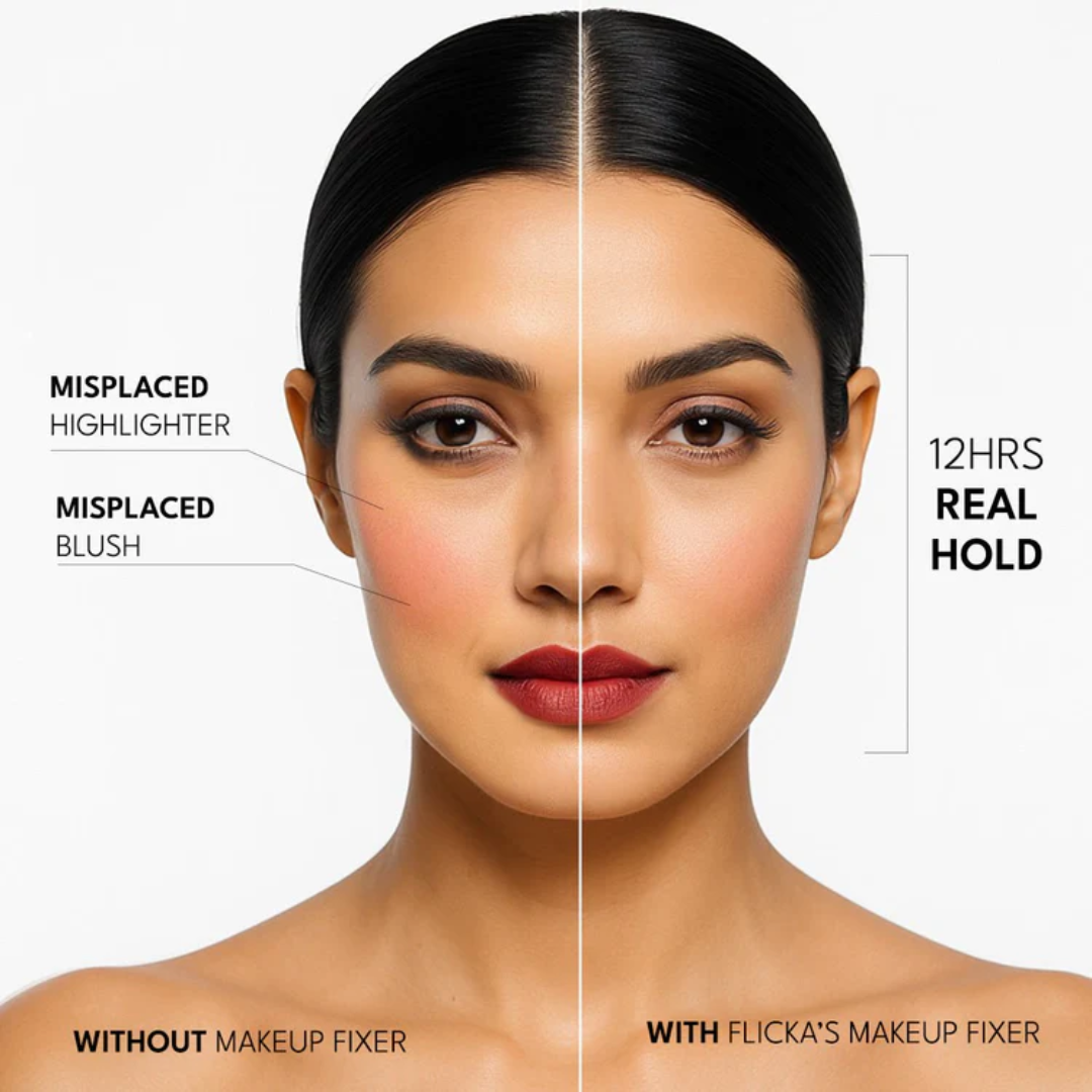 FLICKA Flawless Complexion Trio | 12-Hour Makeup Fixer + Silk Touch Primer + Matte Compact with SPF | Vitamin C Enriched, Skin-Friendly & Long-Lasting