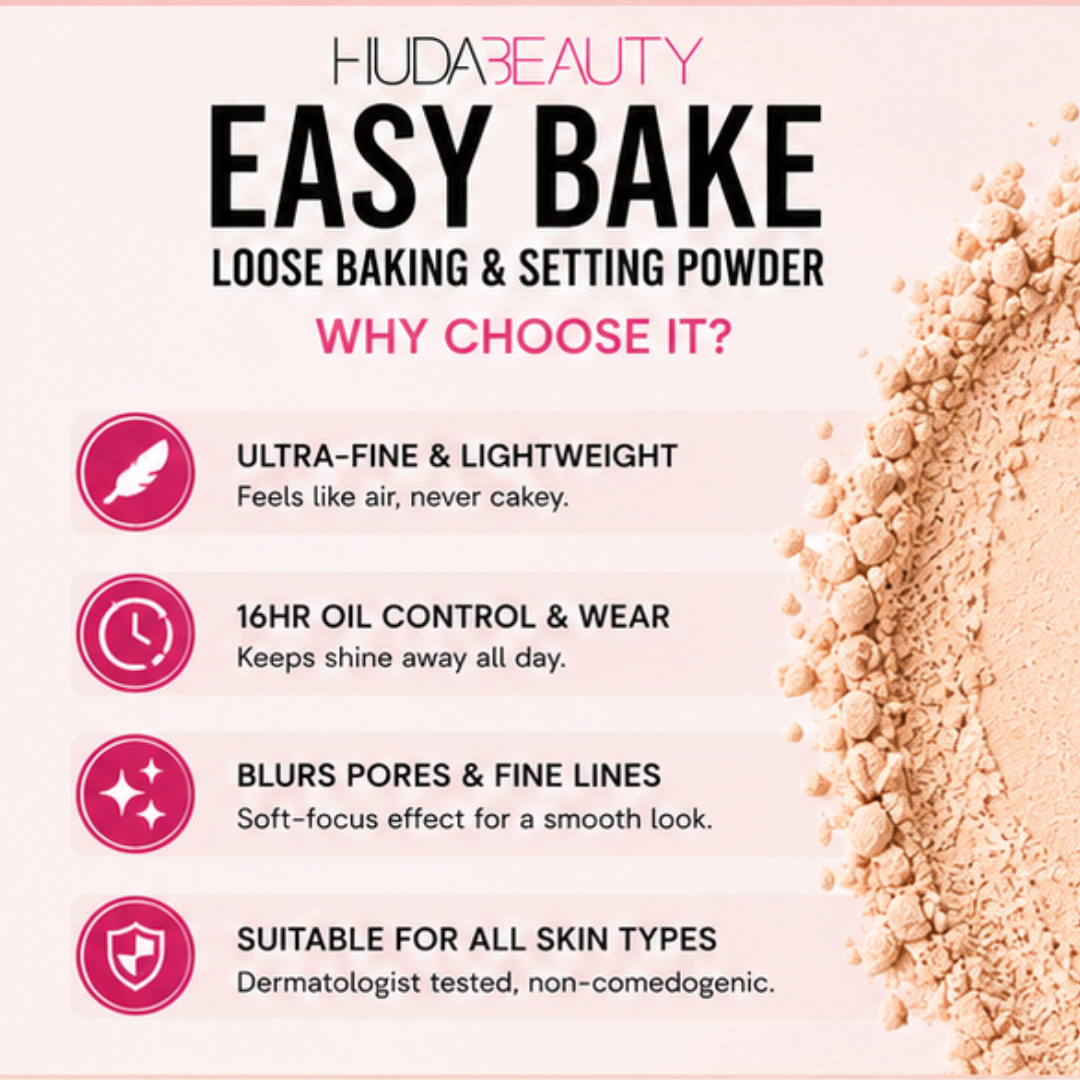 Huda Beauty Easy Bake Loose Baking & Setting Powder – Blur, Set & Smooth – Flawless Finish – 16HR Oil Control & Wear – Blurs Pores & Fine Lines – Lightweight, Non-Cakey