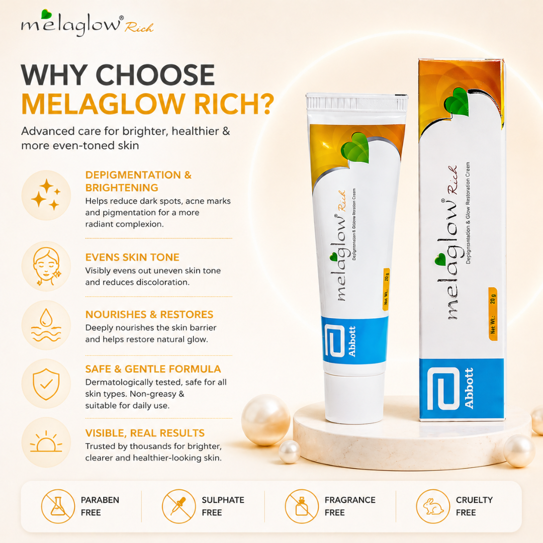 Melaglow Rich Depigmentation & Glow Restoration Cream – Reduces Dark Spots & Pigmentation, Evens Skin Tone, Boosts Natural Glow – Safe & Gentle for Daily Use – For Brighter, Even-Toned Healthy Skin