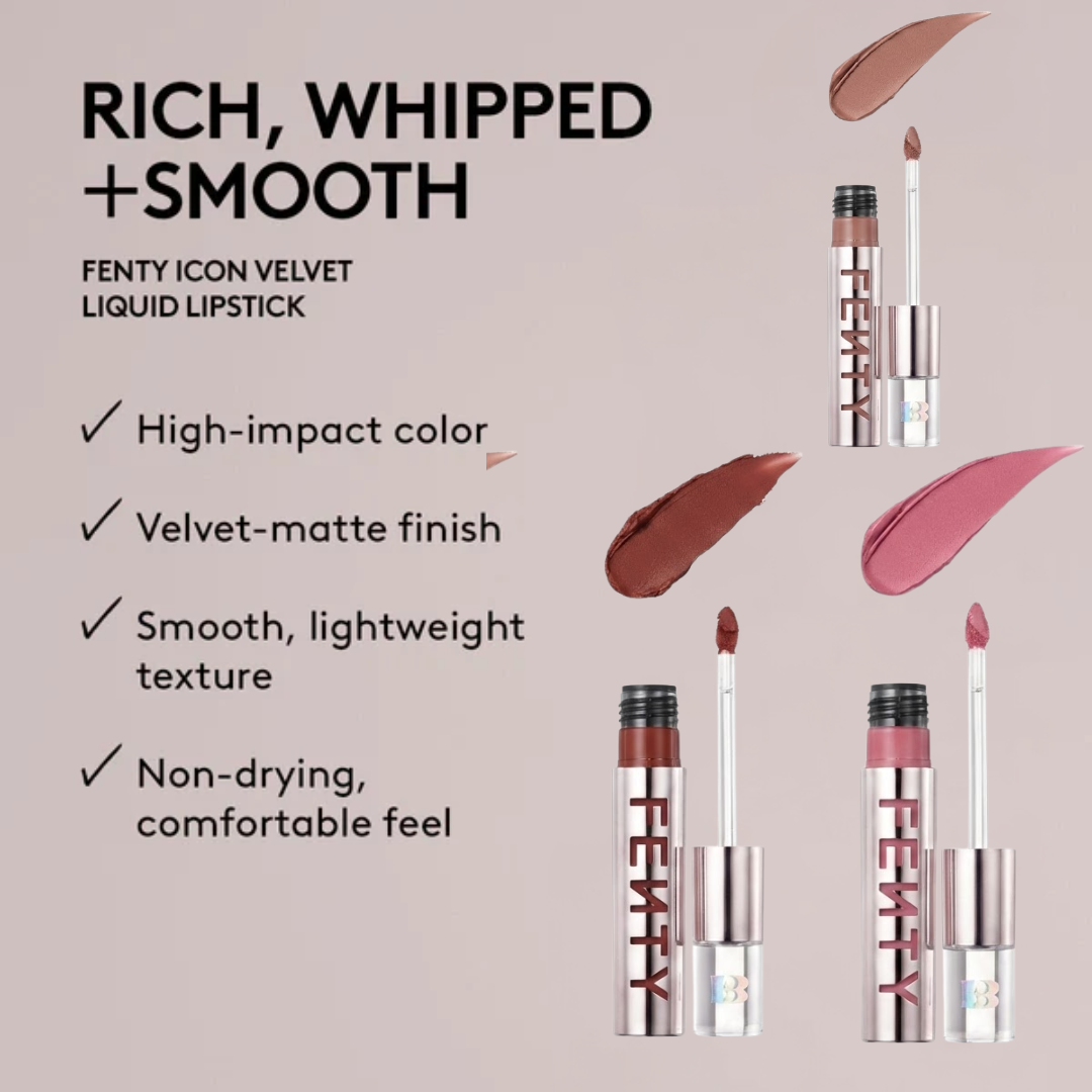 Fenty Icon Velvet Liquid Lipstick – The Essential Matte Collection Trio | Longwear, Transfer-Proof & Velvet Matte Finis