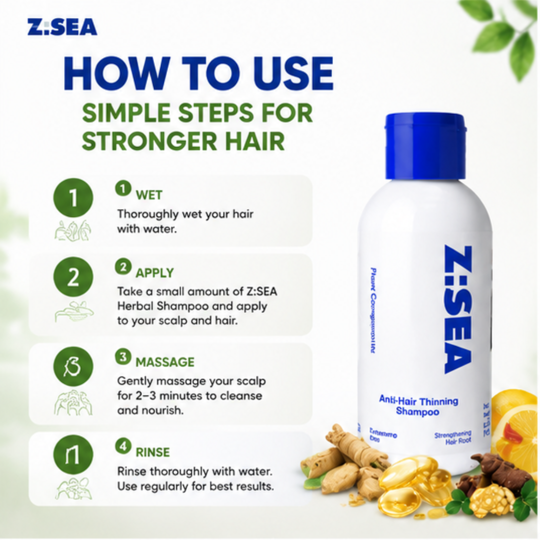 Z.SEA Herbal Shampoo – Anti-Hair Thinning – Stronger Roots, Thicker Hair Naturally – Reduces Hair Fall, Nourishes Scalp – Sulfate-Free & Paraben-Free – For Men & Women