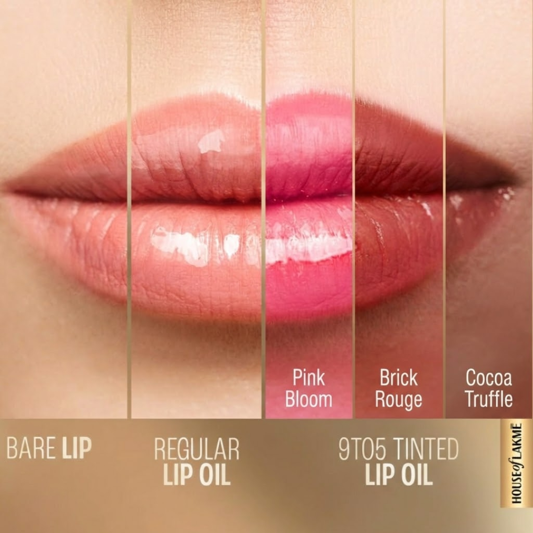 Lakmé 9To5 Tinted Lip Oil | Intense Color & Hydration with Hyaluronic Acid, Jojoba & Almond Oils