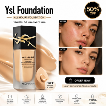 YSL All Hours Foundation – 24H Full Coverage, Natural Matte Finish – Flawless All Day Every Day – With SPF 30 – Lightweight, Transfer-Resistant – Suitable for All Skin Types – FREE Beauty Blender