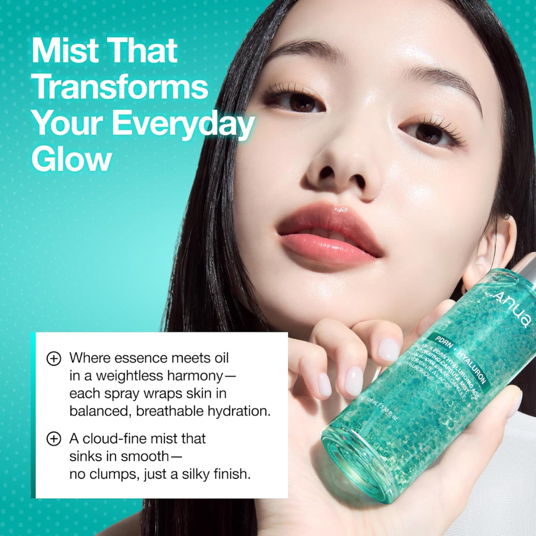 Anua PDRN 100 Hyaluronic Acid Hydrating Capsule Mist | Deep Moisture + Youthful Glow, Plumping & Glass Skin Mist