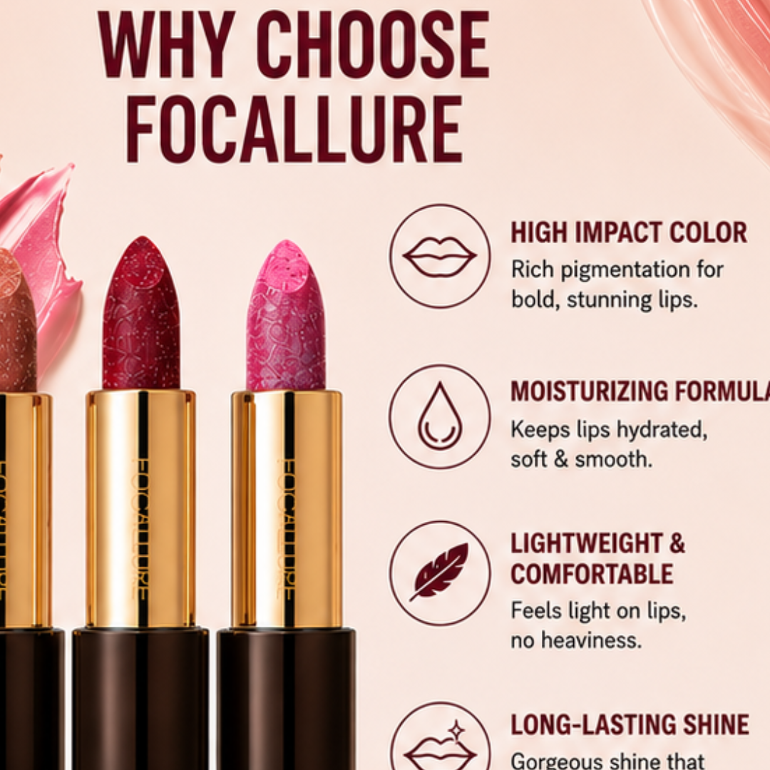 FOCALLURE Sparkle Lipstick Pack of 3 | Multi-Purpose Lipstick, Eyeshadow & Highlighter with Hydrating Shimmer Finish