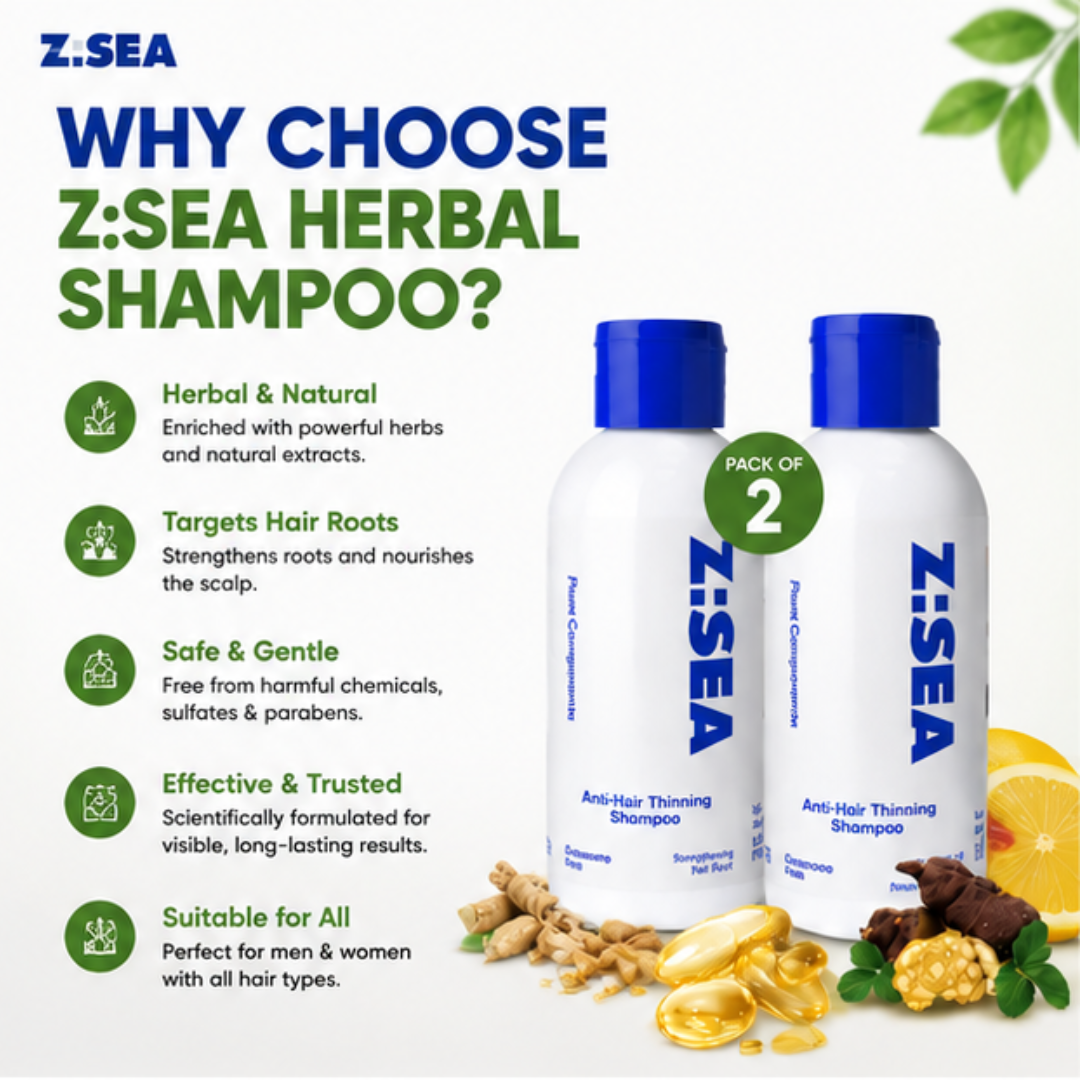 Z.SEA Herbal Shampoo – Anti-Hair Thinning – Stronger Roots, Thicker Hair Naturally – Reduces Hair Fall, Nourishes Scalp – Sulfate-Free & Paraben-Free – For Men & Women