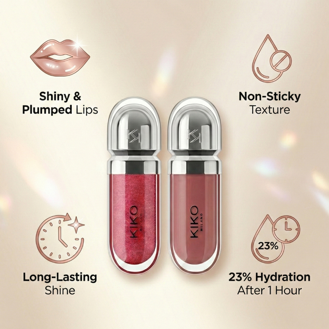 KIKO Milano 3D Hydra Lip Gloss – Pack of 2 | Ultra-Glossy, Non-Sticky & Hydrating Lip Gloss with Plumping Effect