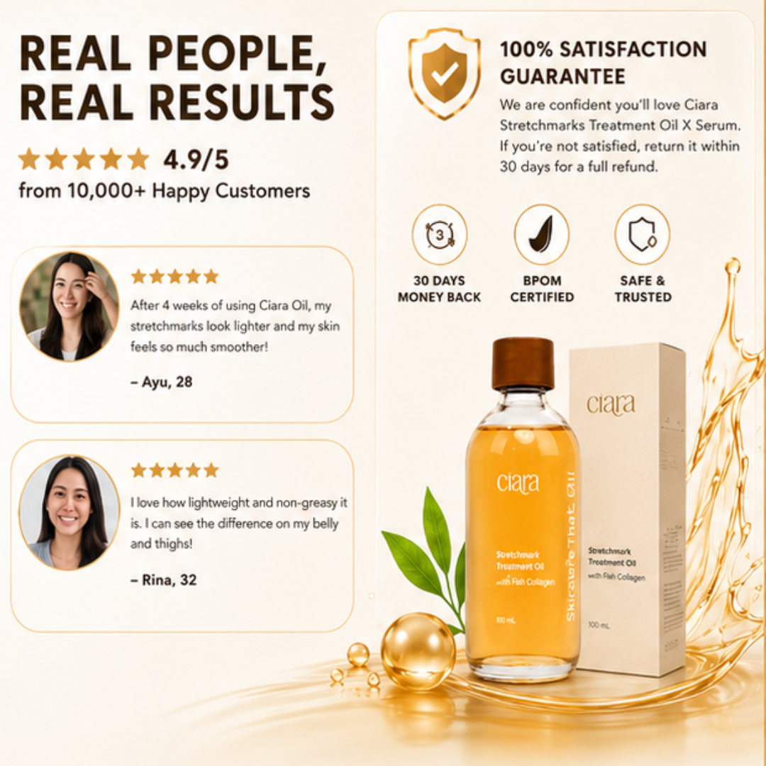 Ciara Stretchmarks Treatment Oil – Fade Stretchmarks on Belly & Thighs – With Fish Collagen – Nourish, Repair & Renew – Deeply Hydrates, Improves Elasticity – Safe for Sensitive Skin