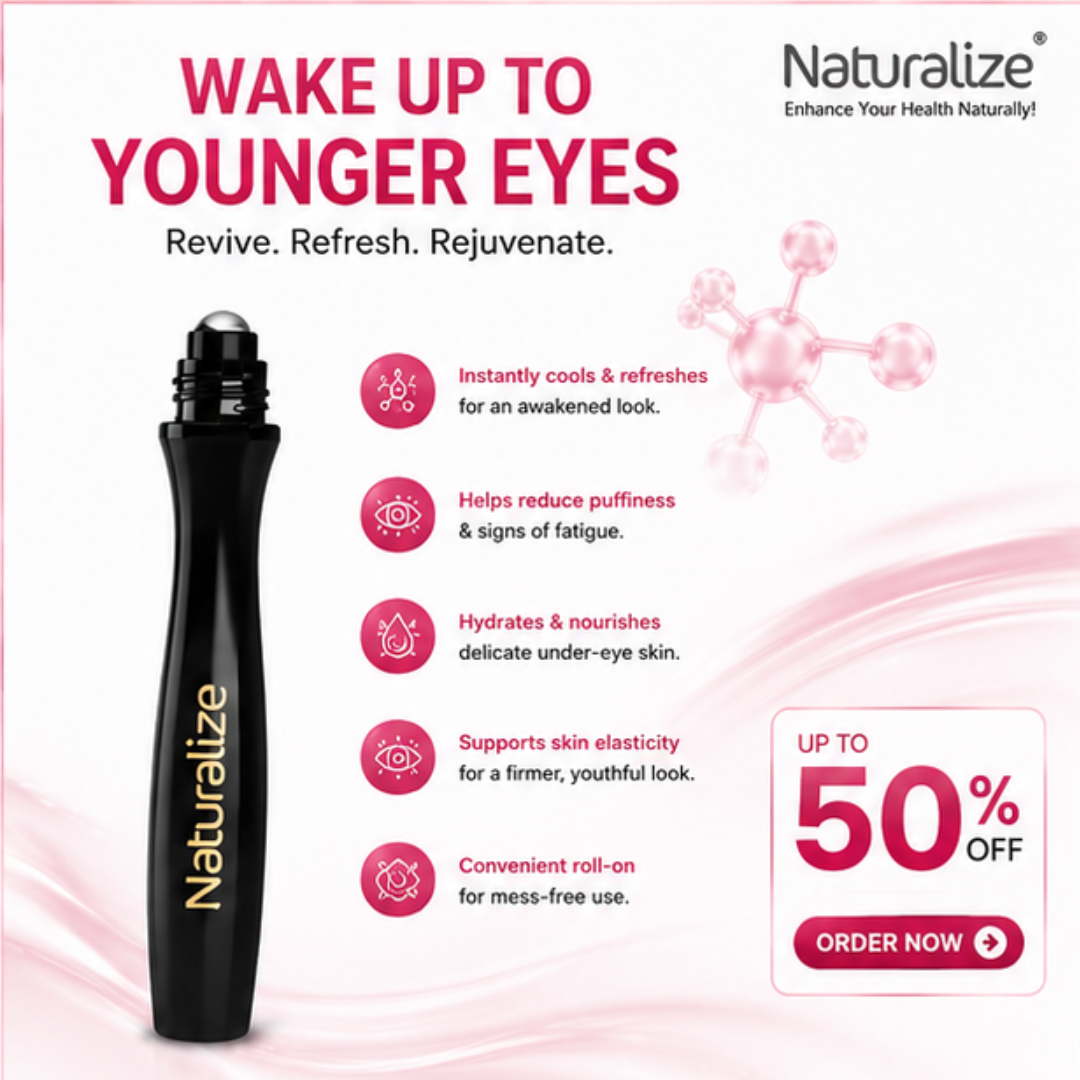 Naturalize Hyaluron Eye Roll-On – Anti-Puffiness & Dark Circles – Brighter, Smoother & Younger Eyes – With Hyaluronic Acid & Cooling Metal Roller – Reduces Dark Circles, Puffiness & Fine Lines