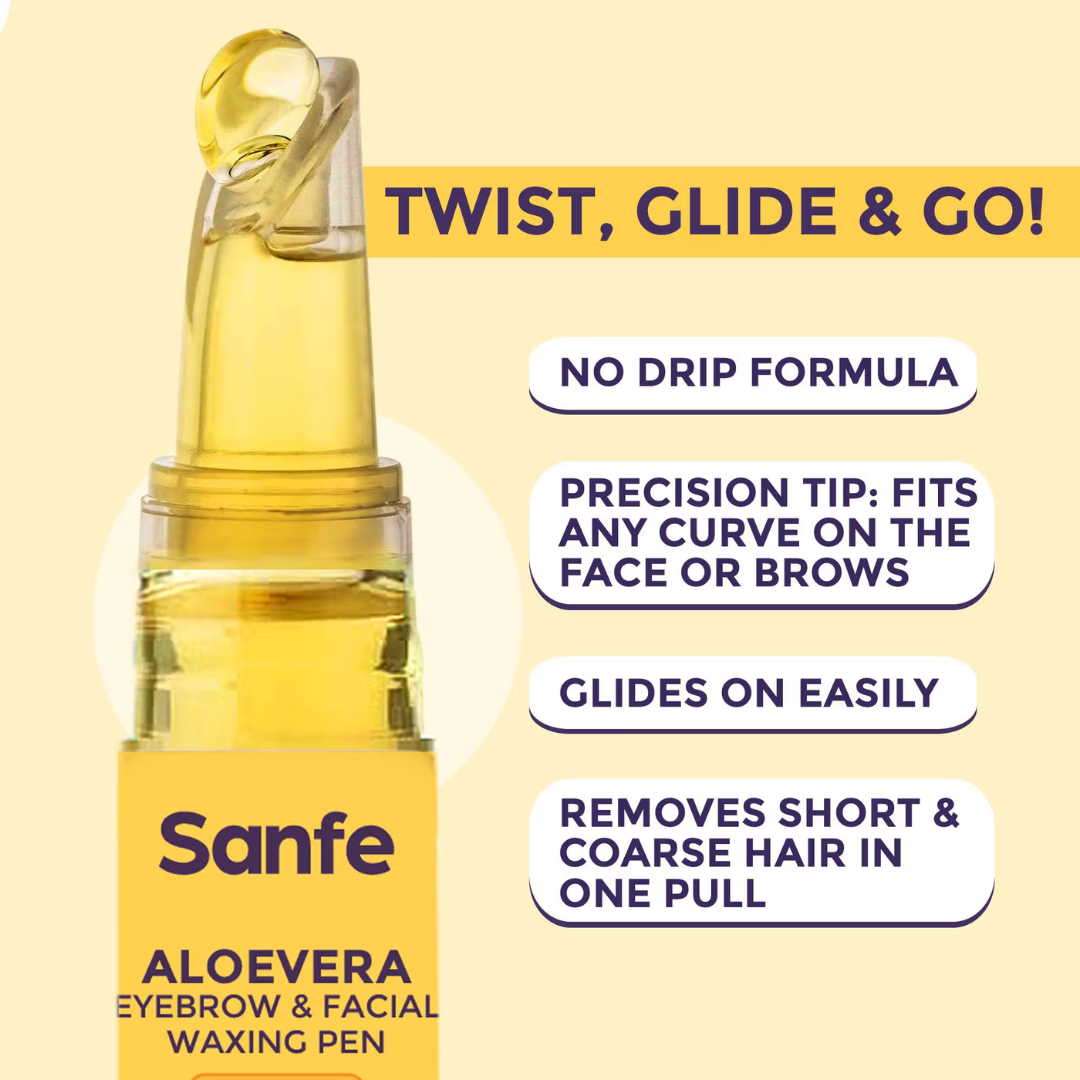 Sanfe Aloe-Vera Painless Waxing Pen For Eyebrows & Facial hair with free 10 Strips | Precision Hair Removal & Long-lasting Smoothness | Reusable UpTo 20 times
