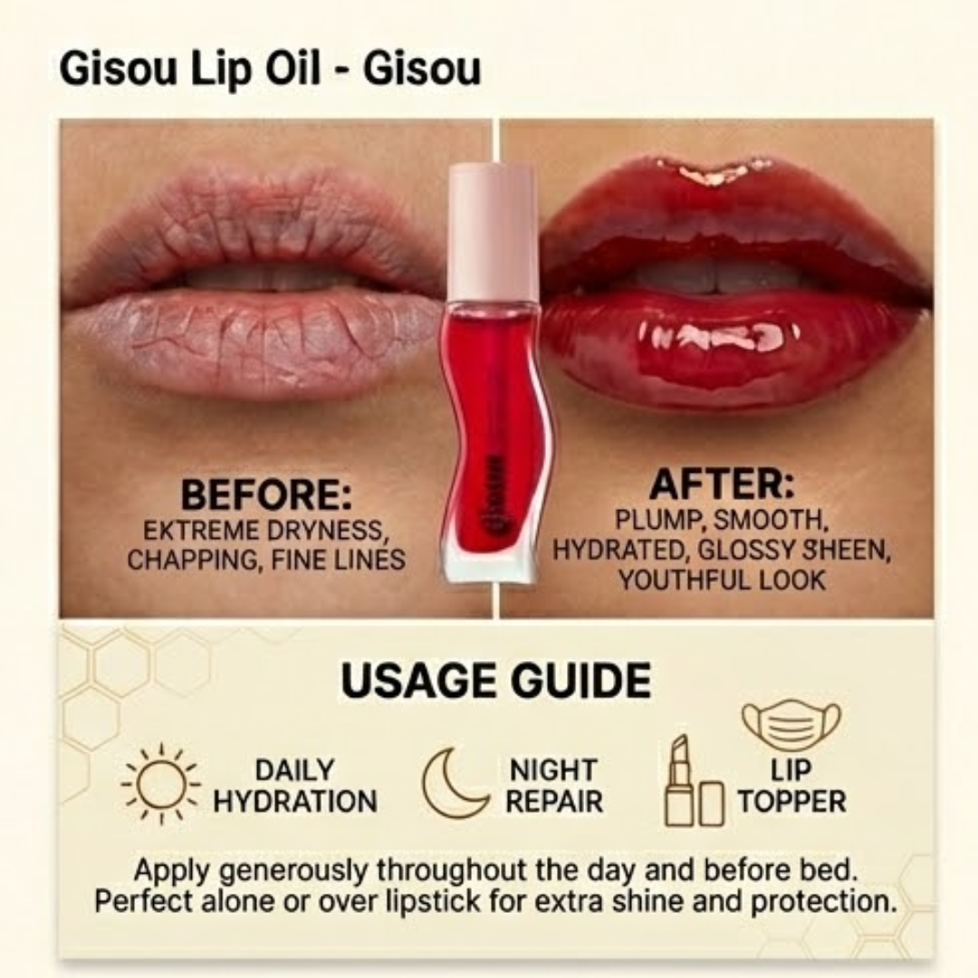 Gisou Honey Infused Revitalizing Lip Oil | Hydrating, Plumping & High-Shine Lip Treatment with Mirsalehi Honey (Pack of 3)