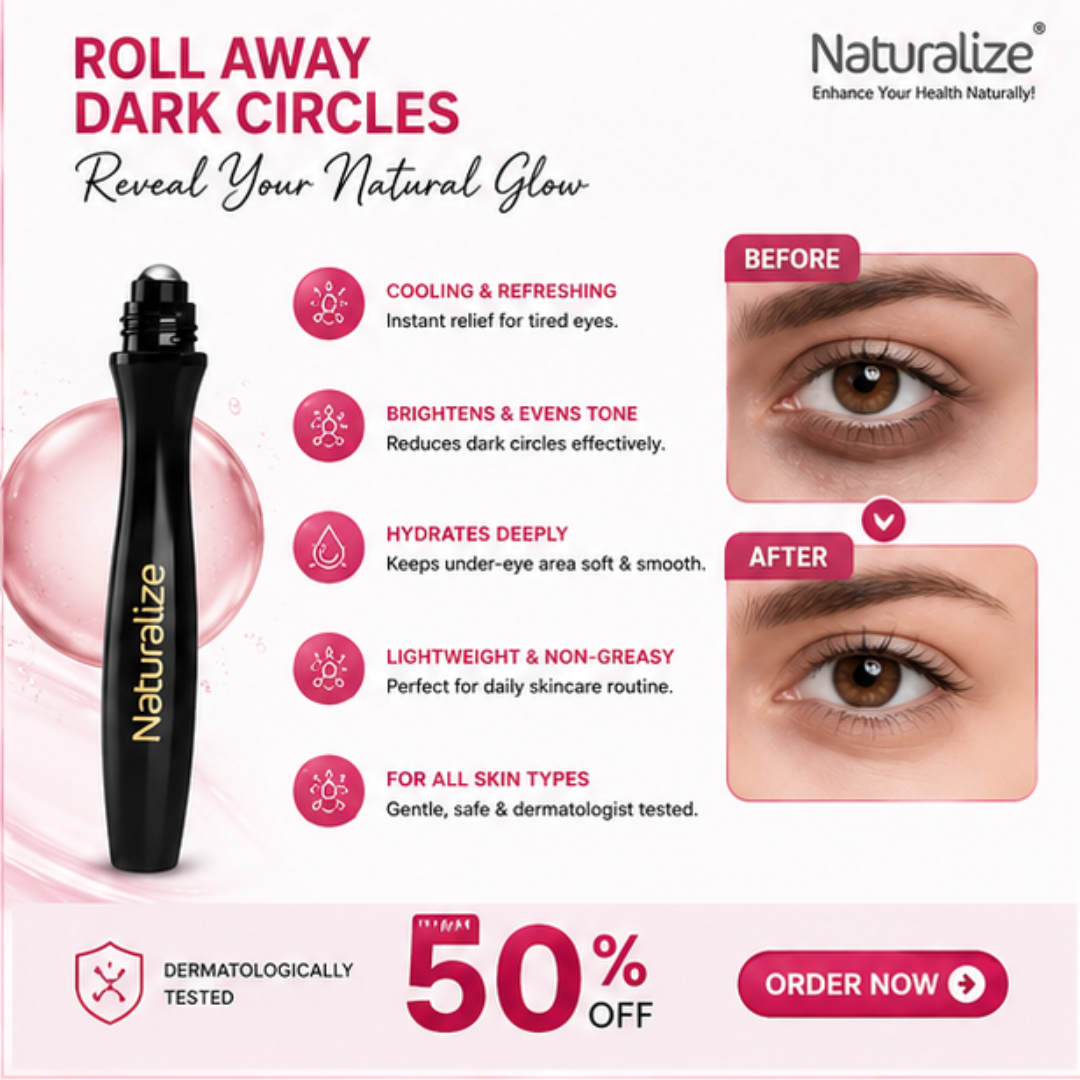 Naturalize Hyaluron Eye Roll-On – Anti-Puffiness & Dark Circles – Brighter, Smoother & Younger Eyes – With Hyaluronic Acid & Cooling Metal Roller – Reduces Dark Circles, Puffiness & Fine Lines